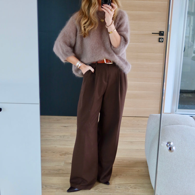 PREMIUM QUALITE - PULL GABRIEL EN MOHAIR TAUPE