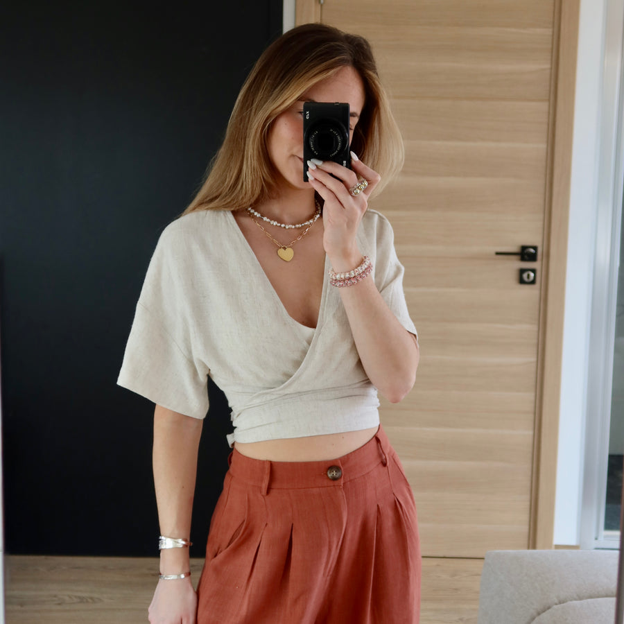 CACHE-COEUR EN LIN BEIGE YOKO