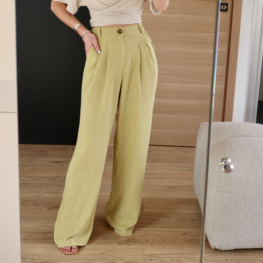 PANTALON EN LIN VERT RINA