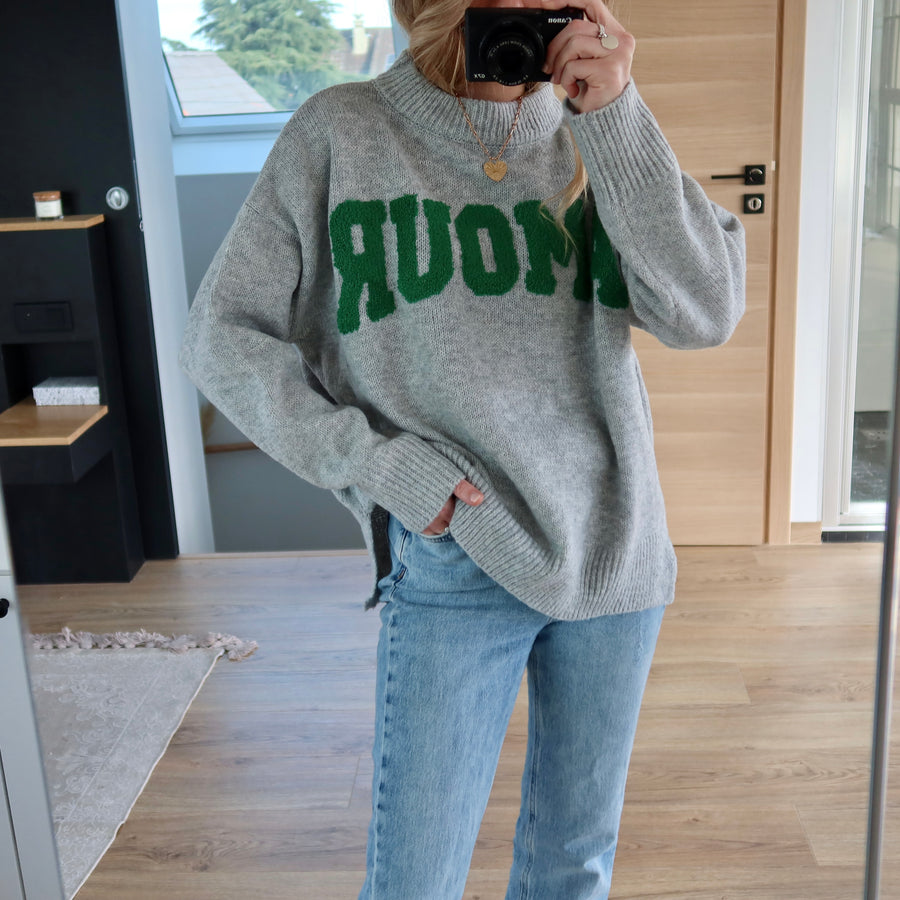 PULL AMOUR GRIS & VERT